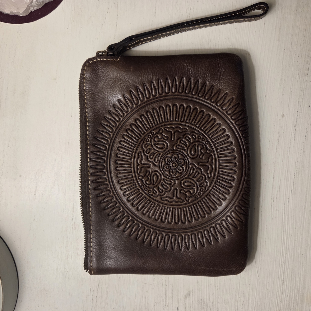 Patricia Nash Brown Embossed Wristlet